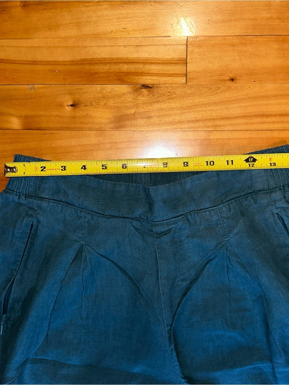 Athleta Playa Linen Wide Leg Crop Pants Womens 10 Teal Pleated High Rise 798591 - Picture 4 of 12